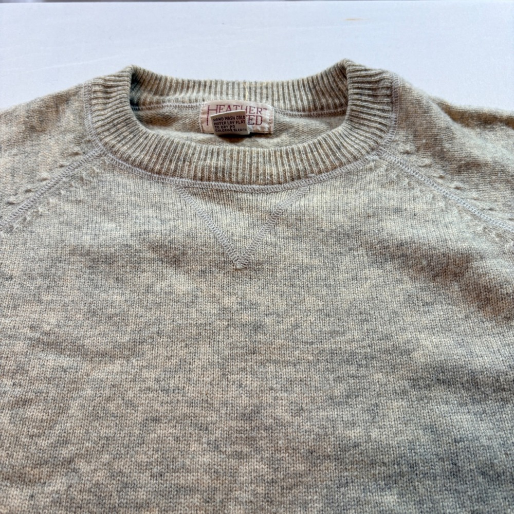 Heather & Tweed Lambswool Sweater Mens Large Beige Raglan Crewneck Pullover